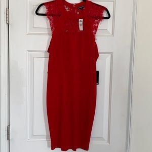 Express Red lace sheer dress
